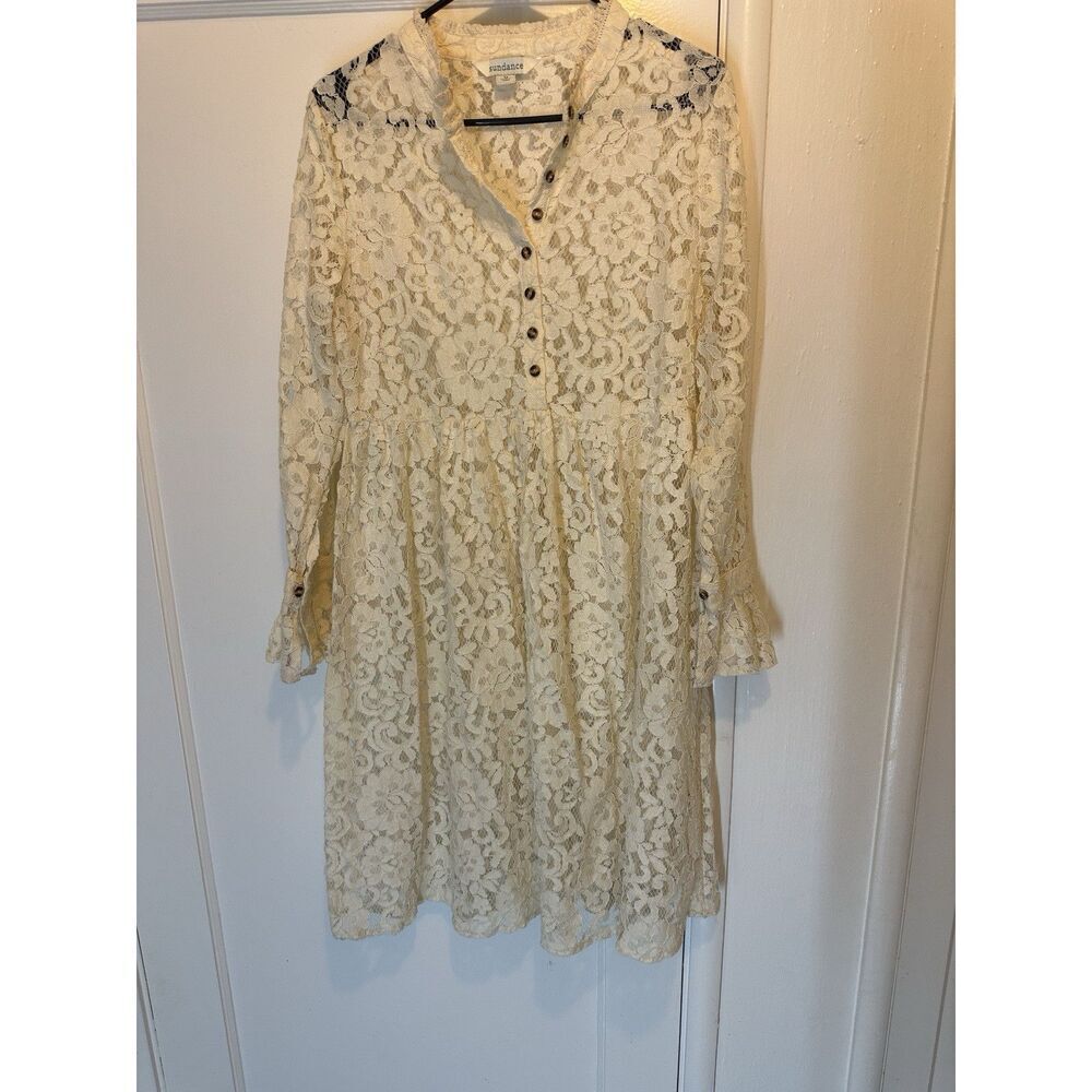 Sundance Lace Dress Sz M Ivory Mini‎ No Slip Flutter Sleeves Bohemian Boho Gypsy